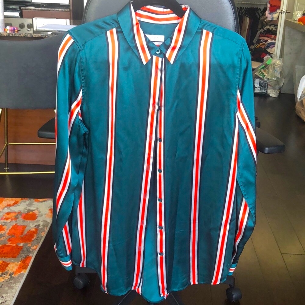 Equipment blouse top, size large, green/orange